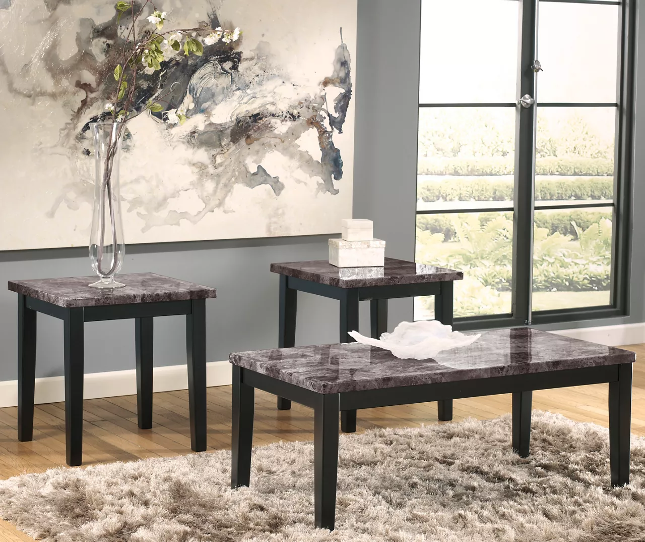 3- Piece Maysville Faux Marble Black Occasional Table Set 2 3- Piece Maysville Faux Marble Black Occasional Table Set - Image 2