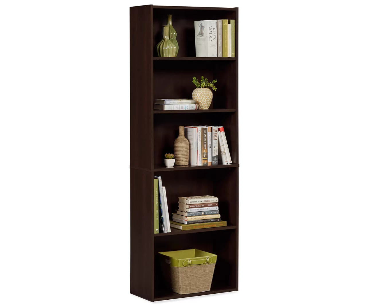 Dark Russet Brown 5-Shelf Bookcase 2 Dark Russet Brown 5-Shelf Bookcase - Image 2