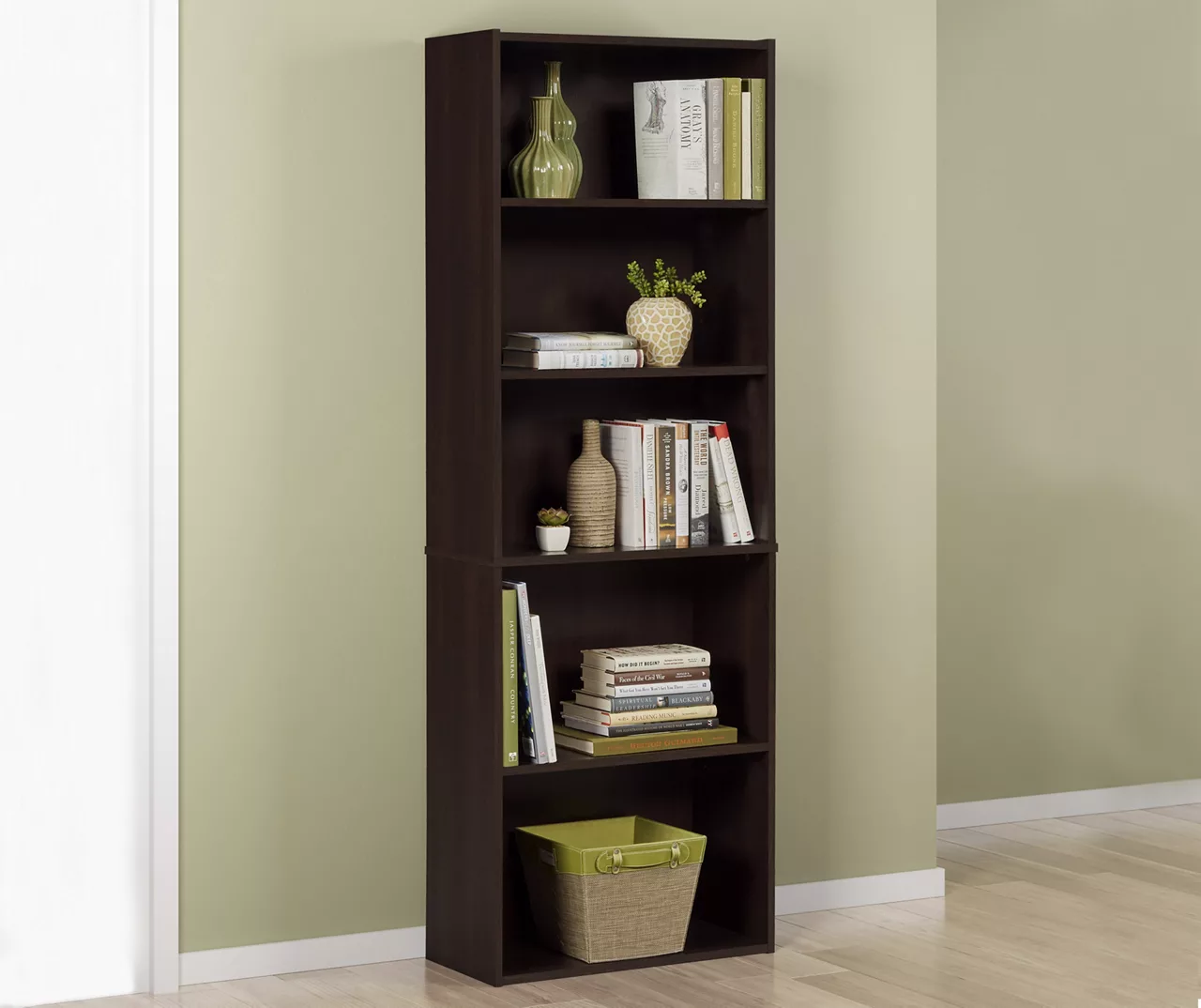 Dark Russet Brown 5-Shelf Bookcase 3 Dark Russet Brown 5-Shelf Bookcase - Image 3