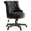 Charcoal Gray Button Tufted Office Chair With Wood Base