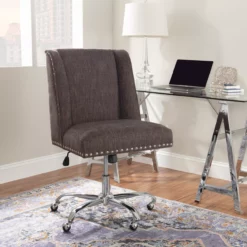 Charcoal Gray Square Back Office Chair With Nailhead Trim -DHP SHOP 810389623 2