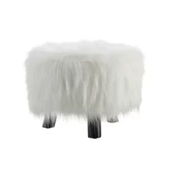 Bailey White Faux Fur Ottoman Stool