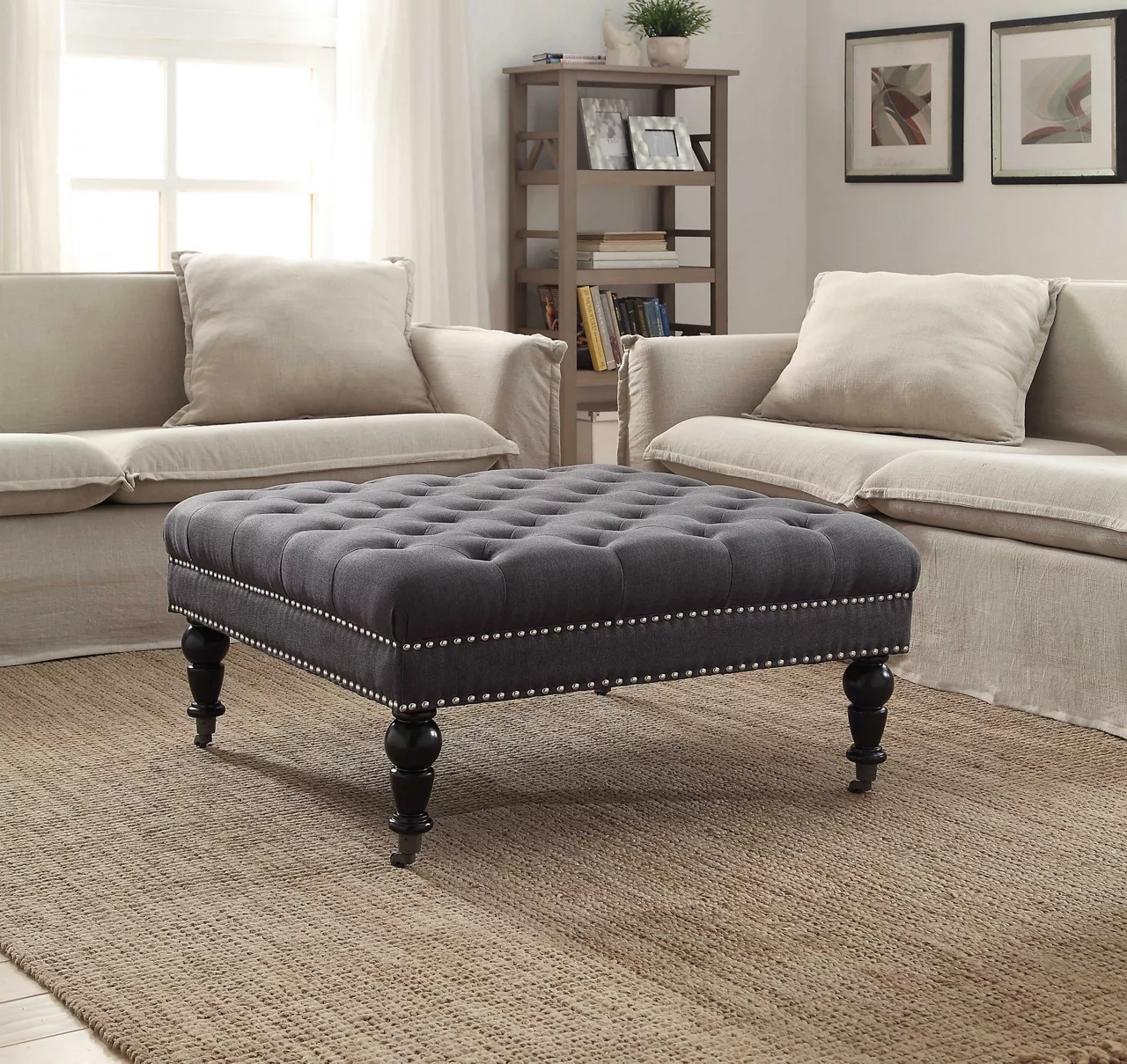 Claire Charcoal Square French Country Ottoman 2 Claire Charcoal Square French Country Ottoman - Image 2