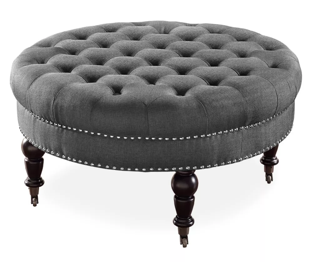 Claire Charcoal Round French Country Ottoman 1 Claire Charcoal Round French Country Ottoman
