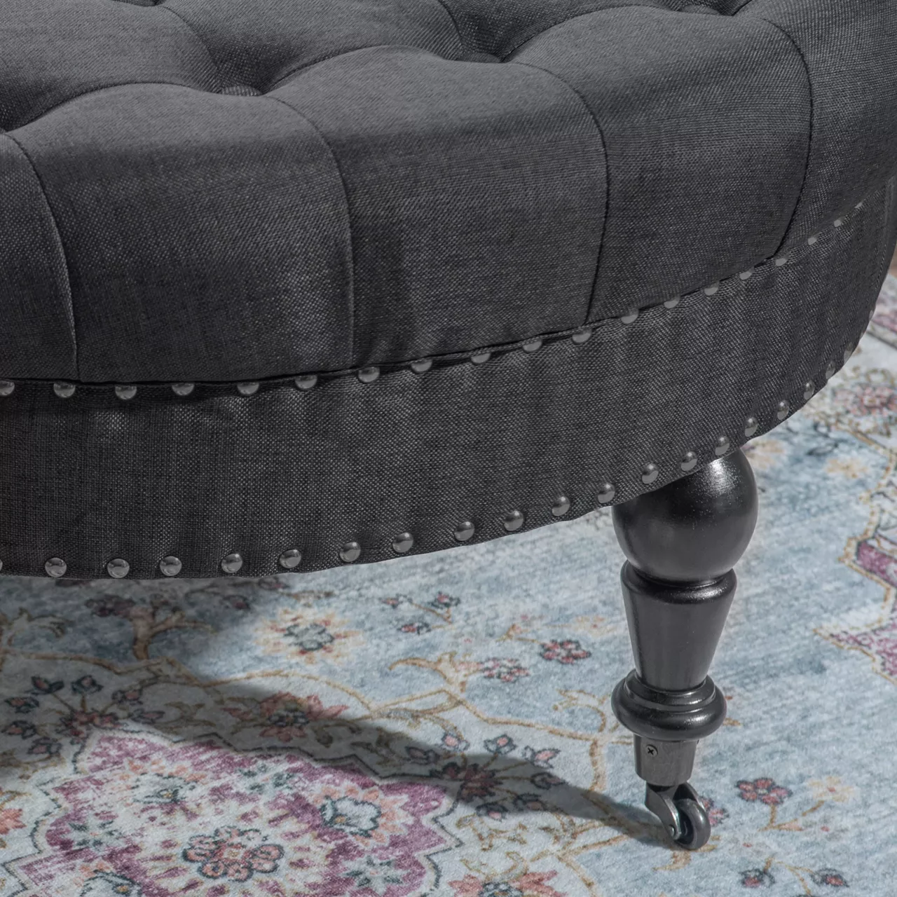 Claire Charcoal Round French Country Ottoman 3 Claire Charcoal Round French Country Ottoman - Image 3