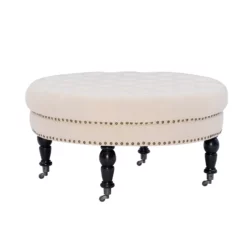 Claire Cream Round French Country Ottoman -DHP SHOP 810389634 4