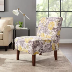 Shleby Gray & Yellow Floral Armless Accent Chair -DHP SHOP 810389645 2 2