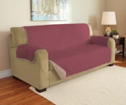 Burgundy & Taupe Microfiber Reversible Sofa Furniture Protector