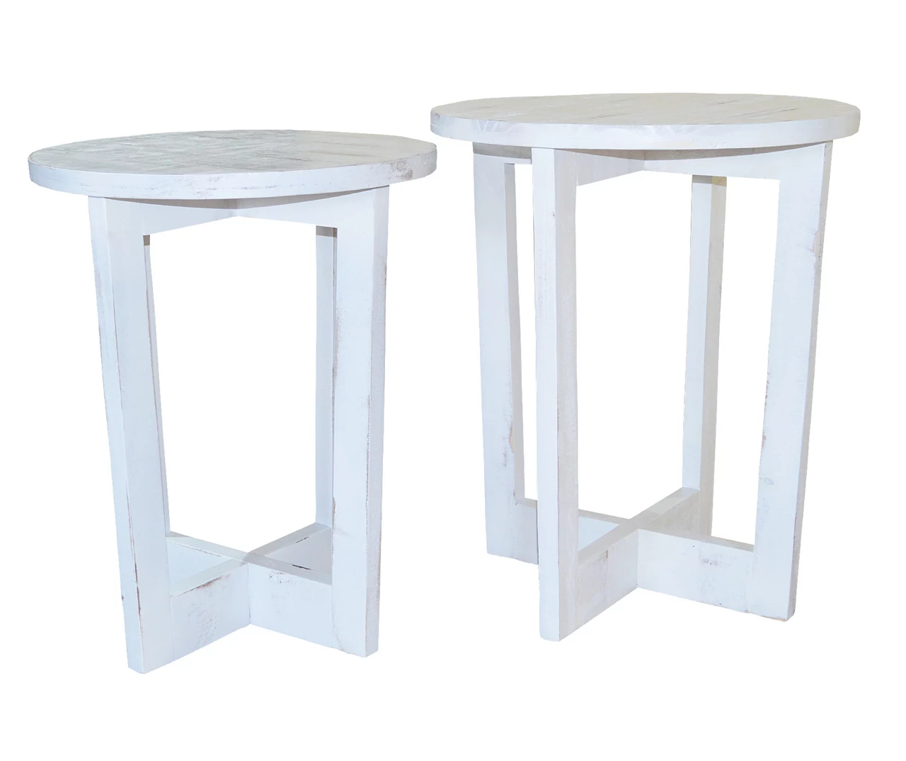 Distressed White 2-Piece Nesting Side Table Set 1 Distressed White 2-Piece Nesting Side Table Set