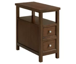 Walnut 2-Drawer End Table With Shelf