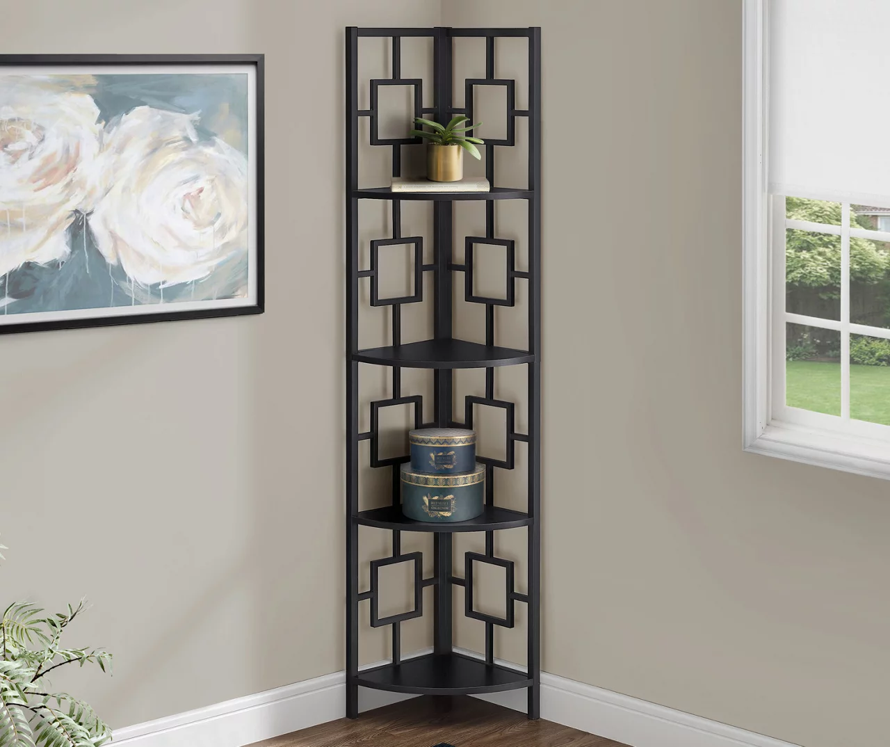 Black Square 4-Shelf Corner Bookcase 2 Black Square 4-Shelf Corner Bookcase - Image 2