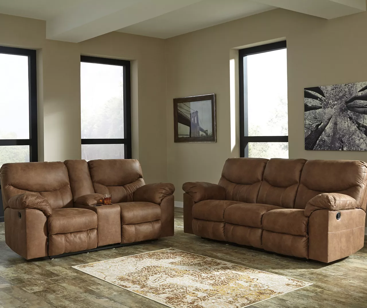 Boxberg Bark Faux Leather Reclining Console Loveseat 6 Boxberg Bark Faux Leather Reclining Console Loveseat - Image 6