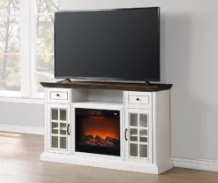 60" Brown & White Glass Door Fireplace Console 6 60" Brown & White Glass Door Fireplace Console -DHP SHOP 810521149 3