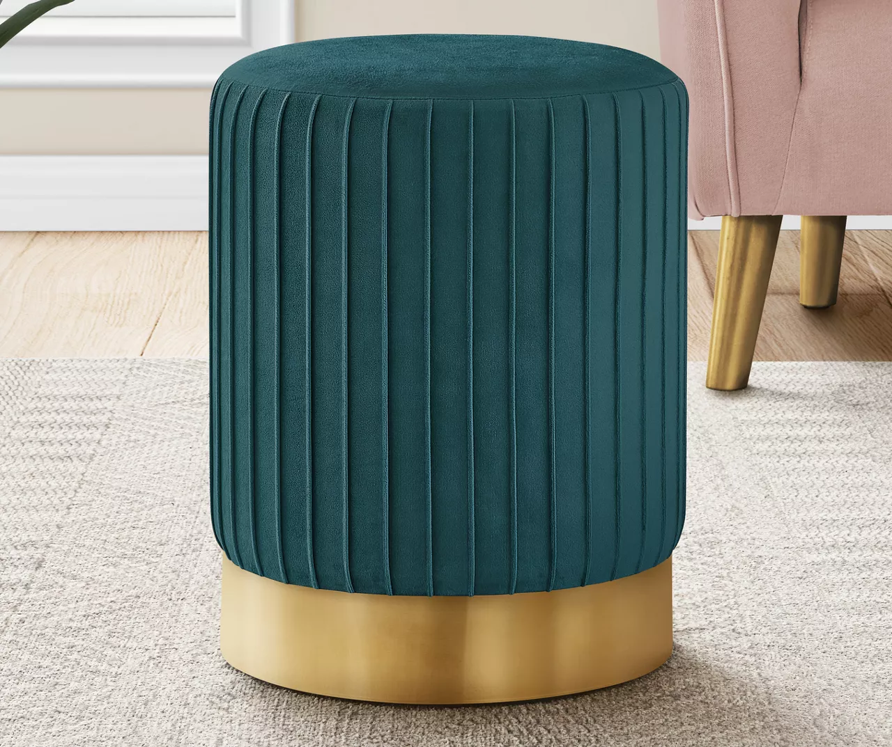 Pleated Velvet Upholstered Ottoman 18 Pleated Velvet Upholstered Ottoman - Image 18