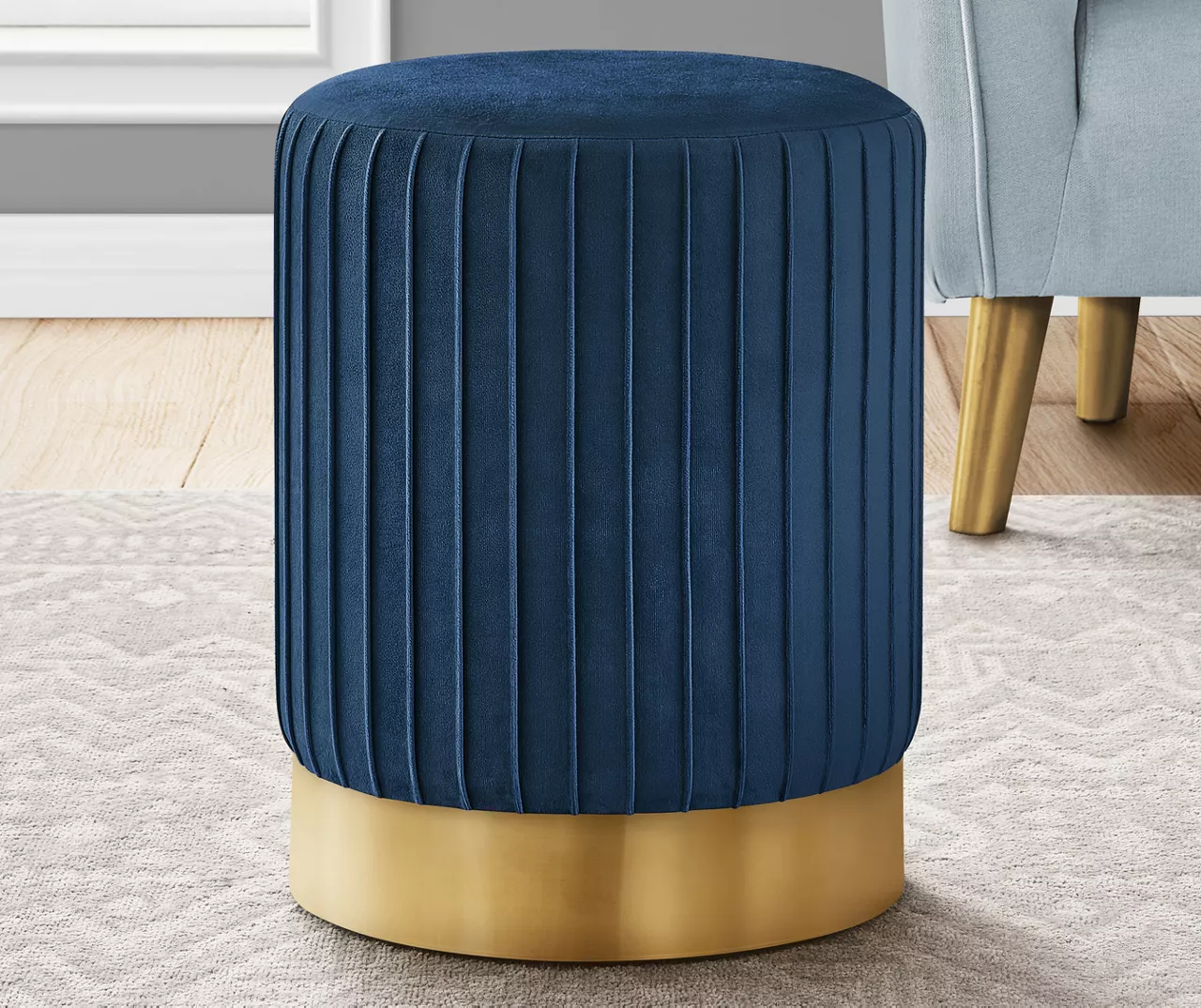 Pleated Velvet Upholstered Ottoman 6 Pleated Velvet Upholstered Ottoman - Image 6