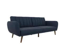 Brittany Navy Blue Linen Convertible Sleeper Futon -DHP SHOP 810535269 4