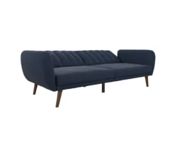 Brittany Navy Blue Linen Convertible Sleeper Futon -DHP SHOP 810535269 5