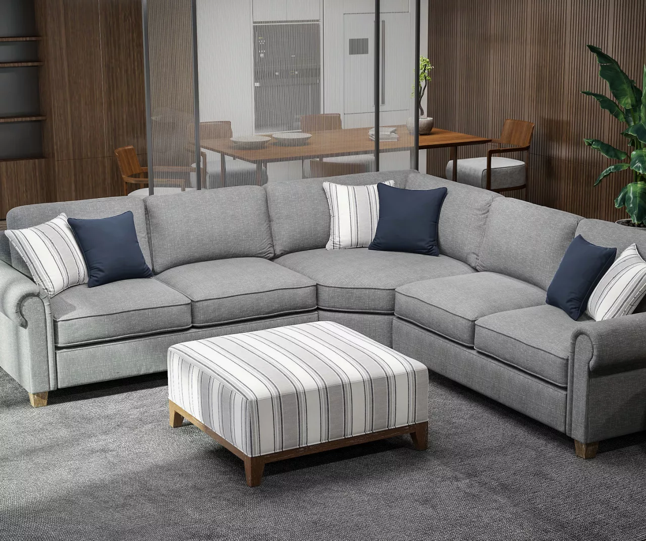 Stone Gray Square Wood Leg Ottoman 2 Stone Gray Square Wood Leg Ottoman - Image 2