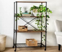 Rustic Black 4-Tier Industrial Rolling Bookshelf -DHP SHOP 810539937 3