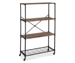 Rustic Black 4-Tier Industrial Rolling Bookshelf -DHP SHOP 810539937 4