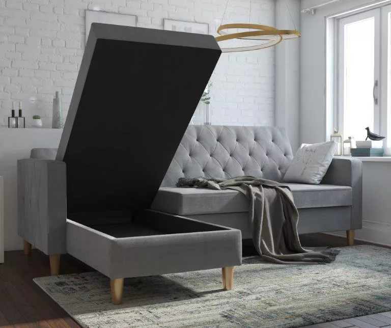 CosmoLiving Liberty Gray Chenille Sectional Storage Futon 3 CosmoLiving Liberty Gray Chenille Sectional Storage Futon - Image 3