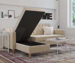 CosmoLiving Liberty Ivory Velvet Sectional Storage Futon 8 CosmoLiving Liberty Ivory Velvet Sectional Storage Futon -DHP SHOP 810541041 2