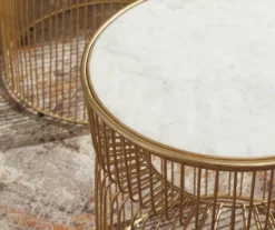 Vernway White Marble & Gold Metal 2-Piece Accent Table Set -DHP SHOP 810542168 2