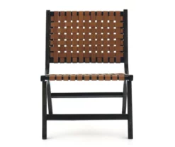 Fayme Camel Armless Leather Woven-Back Lounge Chair -DHP SHOP 810542301 2