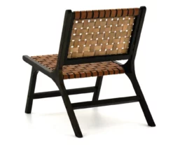 Fayme Camel Armless Leather Woven-Back Lounge Chair -DHP SHOP 810542301 5