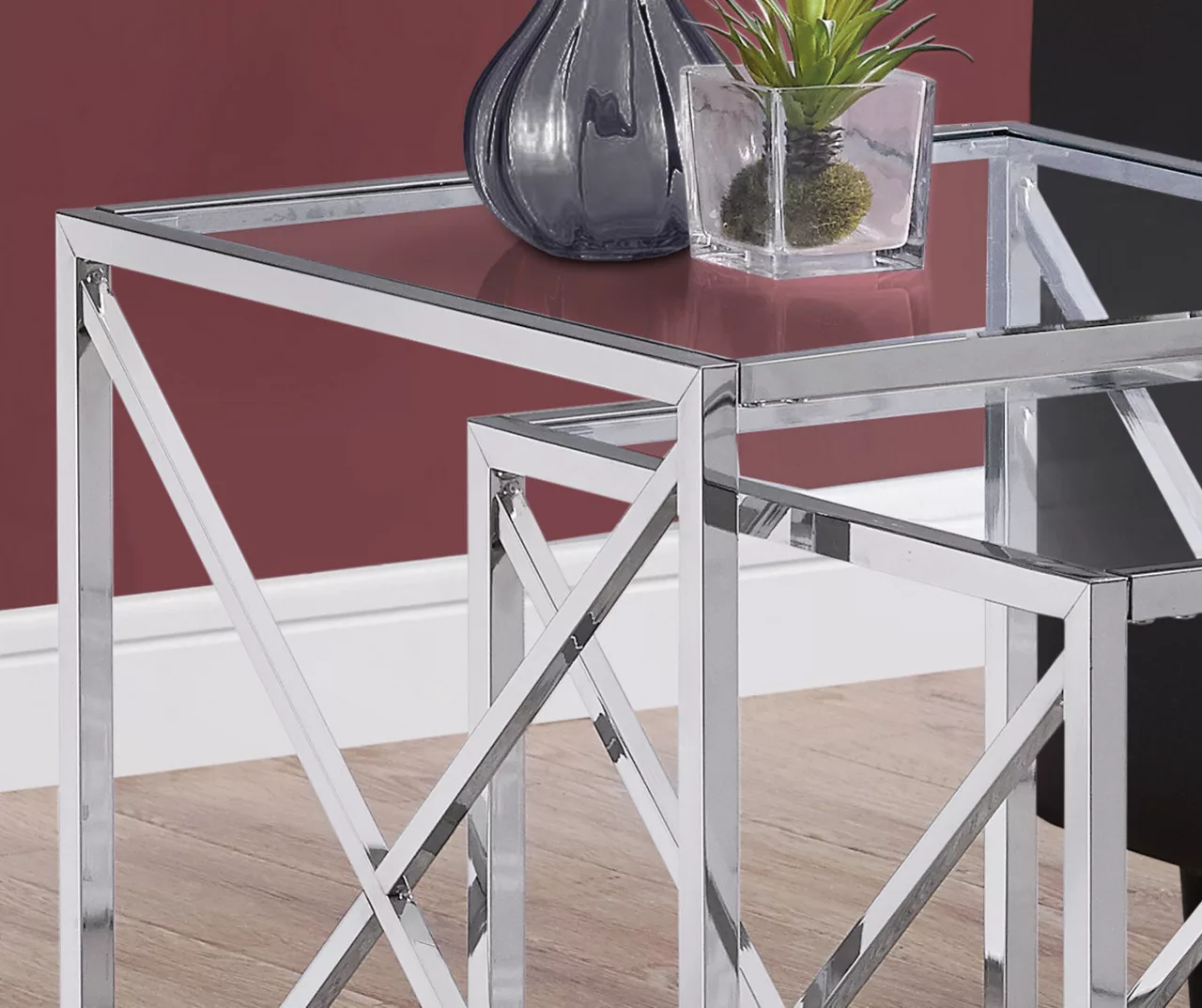 Monarch Glass & Metal 2-Piece Nesting Table Set 7 Monarch Glass & Metal 2-Piece Nesting Table Set - Image 7