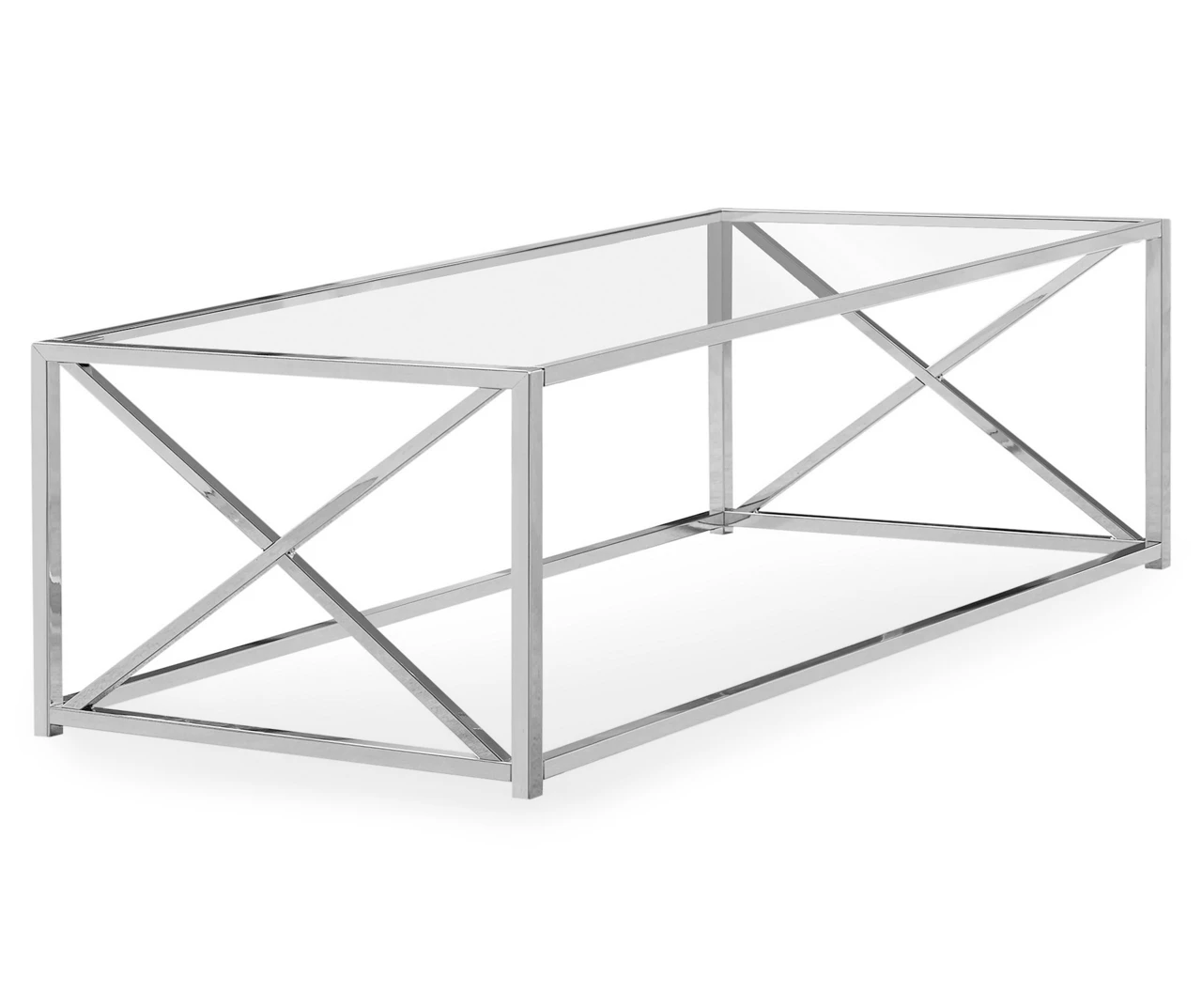 Tempered Glass & Chrome Metal X Coffee Table 1 Tempered Glass & Chrome Metal X Coffee Table