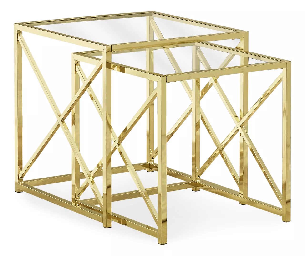 Monarch Glass & Metal 2-Piece Nesting Table Set 1 Monarch Glass & Metal 2-Piece Nesting Table Set
