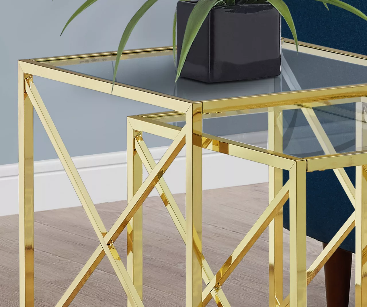 Monarch Glass & Metal 2-Piece Nesting Table Set 4 Monarch Glass & Metal 2-Piece Nesting Table Set - Image 4