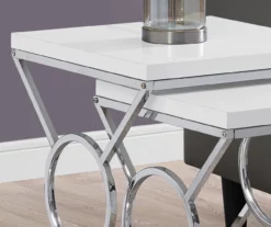 Glossy White Chrome Metal 2-Piece Nesting Table Set -DHP SHOP 810542468 3