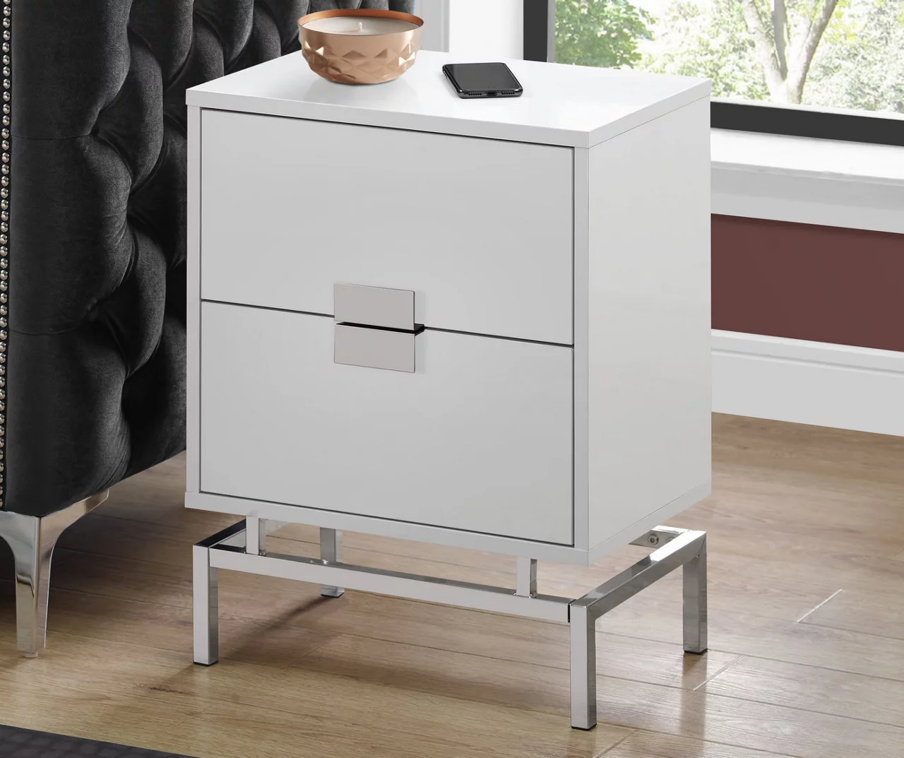 Glossy White & Chrome Metal Retro Accent Table 2 Glossy White & Chrome Metal Retro Accent Table - Image 2