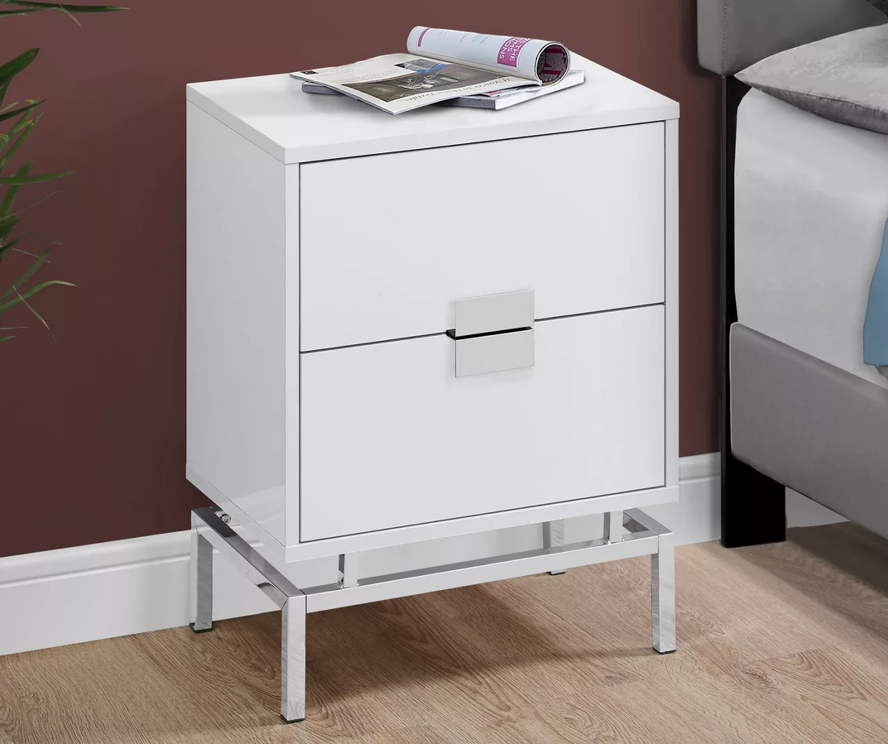 Glossy White & Chrome Metal Retro Accent Table 3 Glossy White & Chrome Metal Retro Accent Table - Image 3