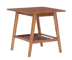 Presley Brown 2-Tier Slatted Wood End Table