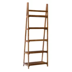 Presley Walnut 5-Shelf Ladder Bookcase -DHP SHOP 810543154 4