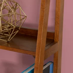 Presley Walnut 5-Shelf Ladder Bookcase -DHP SHOP 810543154 5