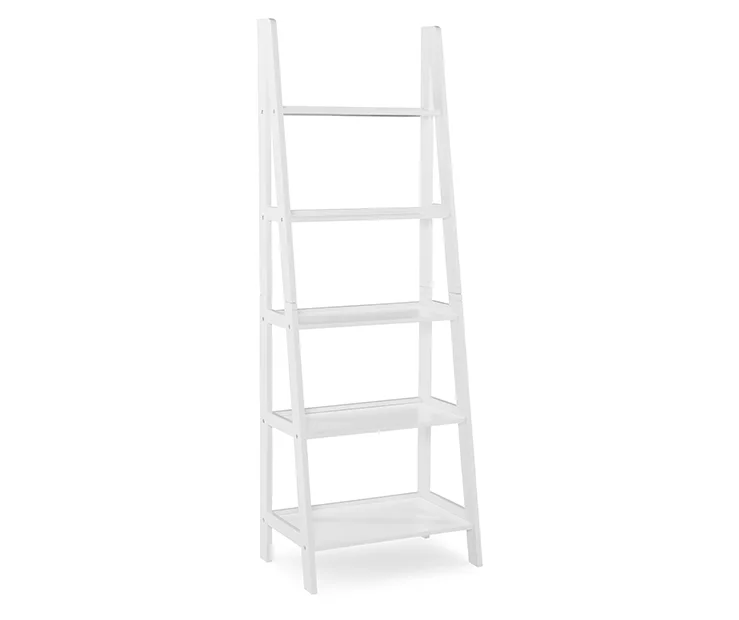 Boston White Wood 5-Shelf Ladder Bookcase 1 Boston White Wood 5-Shelf Ladder Bookcase
