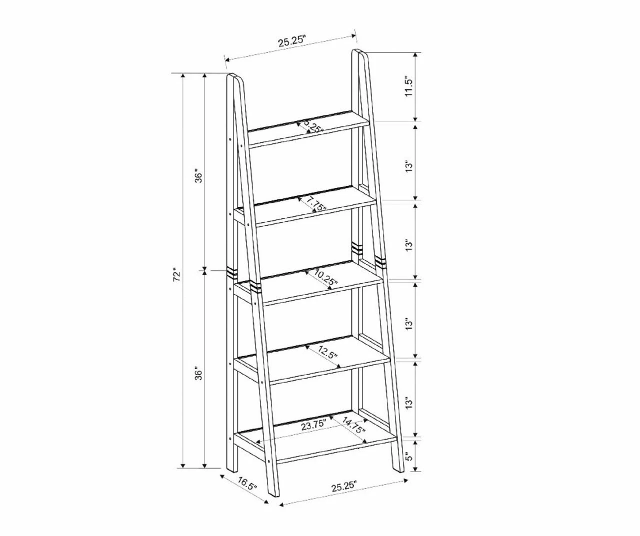 Boston Espresso 5-Shelf Wooden Ladder Bookcase 9 Boston Espresso 5-Shelf Wooden Ladder Bookcase - Image 9