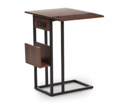 Walnut Drop-Leaf C Side Table With USB Charging -DHP SHOP 810587517 2