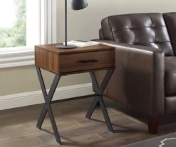 Walker Edison Dark Walnut X Leg Side Table