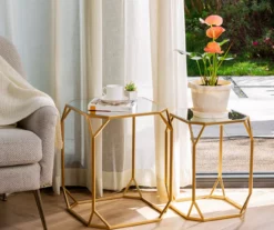 Gold Glass Top 2-Piece Nesting Side Table Set 8 Gold Glass Top 2-Piece Nesting Side Table Set -DHP SHOP 810598721 A0 2