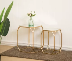 Gold Glass Top 2-Piece Nesting Side Table Set 9 Gold Glass Top 2-Piece Nesting Side Table Set -DHP SHOP 810598721 A0 3