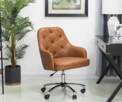 Caramel Brown Faux Leather Tufted Adjustable Office Chair -DHP SHOP 810598931 A0 3