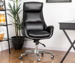 Black Mid-Century Modern Faux Leather Executive Office Chair -DHP SHOP 810598936 A0 2