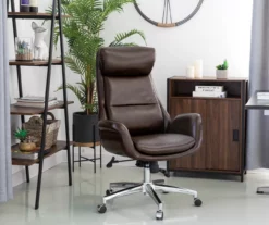 Dark Brown Mid-Century Modern Faux Leather Executive Office Chair 11 Dark Brown Mid-Century Modern Faux Leather Executive Office Chair -DHP SHOP 810598937 A0 4