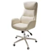 Cream Mid-Century Modern Faux Leather Executive Office Chair