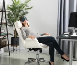 Cream Mid-Century Modern Faux Leather Executive Office Chair 10 Cream Mid-Century Modern Faux Leather Executive Office Chair -DHP SHOP 810598938 A0 3